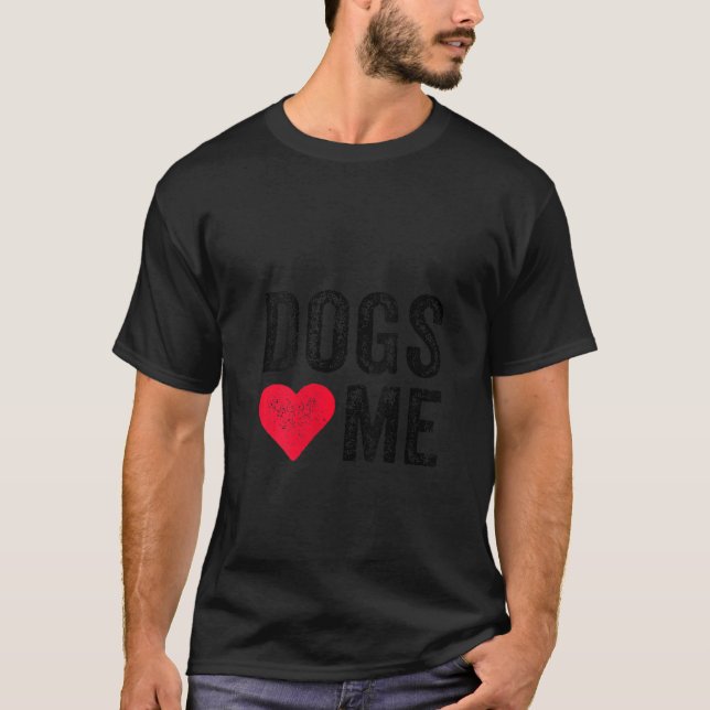 Womens Dogs Love Me Heart Pet Owner Dog Dad Mum Pu T-Shirt (Front)