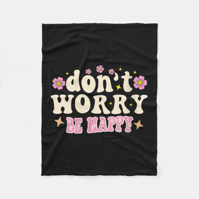 Womens Don't Worry We Be Happy Groovy Retro 70s Mo Fleece Blanket (Front)