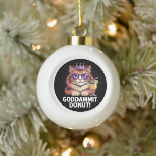 Women's Doughnut Princess Cat Meme Ceramic Ball Christmas Ornament