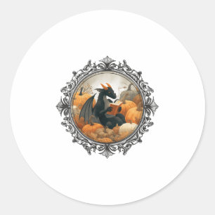 Womens Dragon Reading Books With Fall Pumpkin Fant Classic Round Sticker