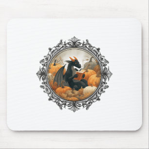 Womens Dragon Reading Books With Fall Pumpkin Fant Mouse Pad