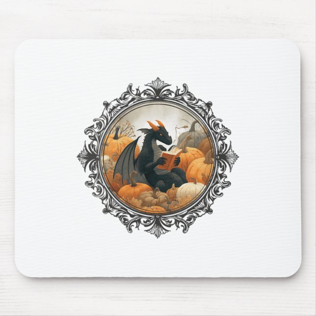 Womens Dragon Reading Books With Fall Pumpkin Fant Mouse Pad (Front)