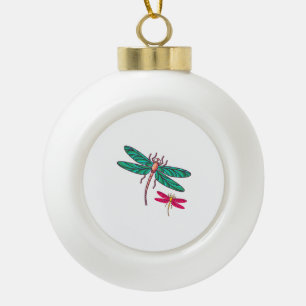 Womens Dragonfly Colourful Graphic Ceramic Ball Christmas Ornament