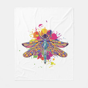 Womens Dragonfly Colourful Graphic Insect Fleece Blanket