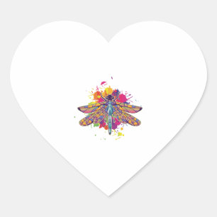 Womens Dragonfly Colourful Graphic Insect Heart Sticker