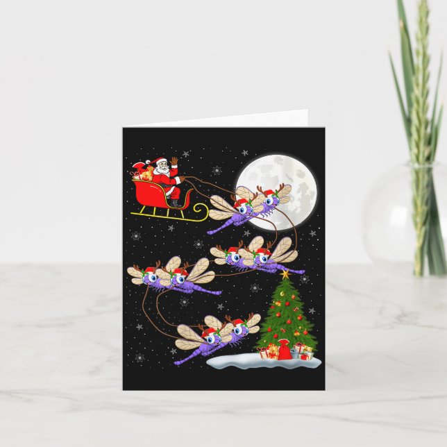 Womens Dragonfly Santa Sleigh Flying Funny Magical Card (Front)