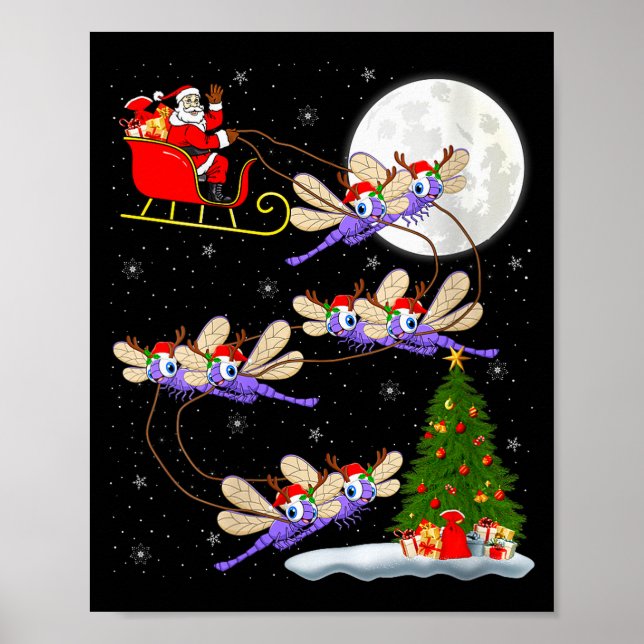 Womens Dragonfly Santa Sleigh Flying Funny Magical Poster (Front)