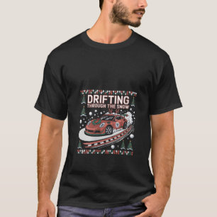 Womens Drifting Through The Snow Ugly Christmas Sw T-Shirt