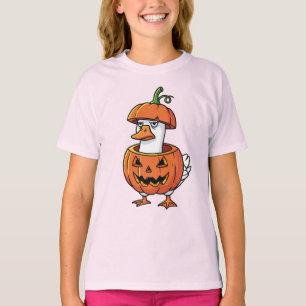 Women's Duck Pumpkin Halloween Tee Shirts.