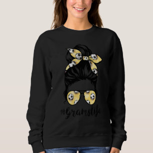 Womens Dy Grams Life Soccer Mothers Day Messy Bun Sweatshirt