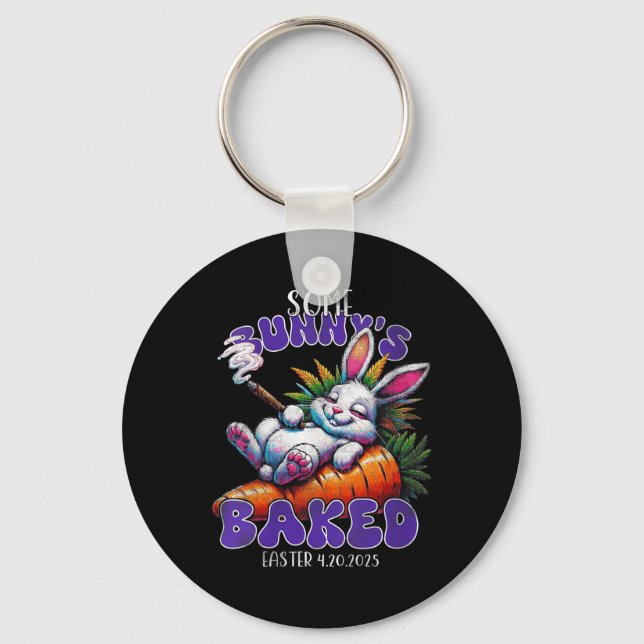 Womens Easter Bunny Funny Weed Smoking Rabbit 4_20 Key Ring (Front)