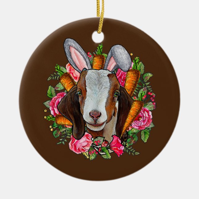 Womens Easter Bunny Goat Funny Farmer Easter Goat Ceramic Ornament (Front)