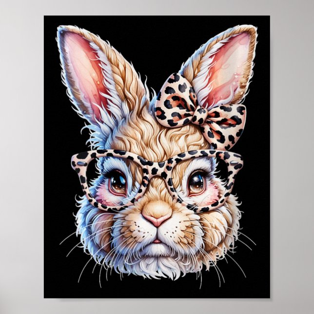Women's Easter Bunny With Leopard Bow And Gles V-n Poster (Front)
