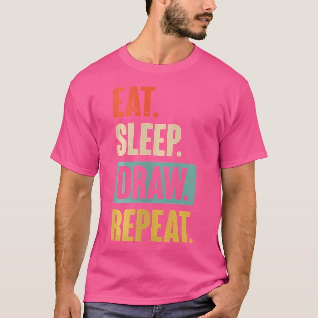 Womens Eat Sleep Draw Repeat Funny Paint Sketching T-Shirt (Front)