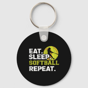 Womens Eat Sleep Softll Repeat Funny Softll Design Key Ring