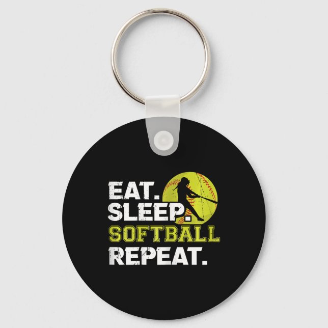 Womens Eat Sleep Softll Repeat Funny Softll Design Key Ring (Front)