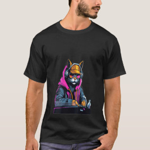 Womens EDM Music Festival Cyberpunk DJ Cat Rave T-Shirt