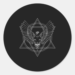 Womens Egyptian Horus Eye And Cat With Wings V-nec Classic Round Sticker