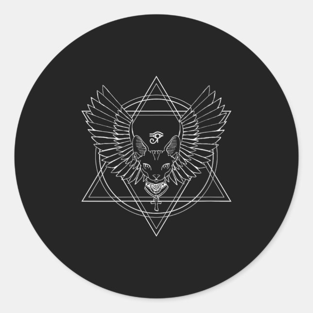 Womens Egyptian Horus Eye And Cat With Wings V-nec Classic Round Sticker (Front)