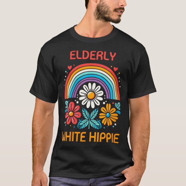 Womens Elderly White Hippie Trending T-Shirt (Front)