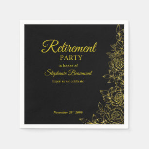Women's Elegant Golden Rose Flower Retirement Napkin