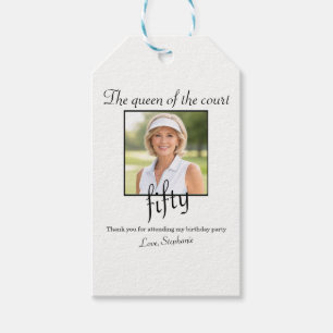 Women's Elegant Photo Tennis 50th Birthday Party Gift Tags