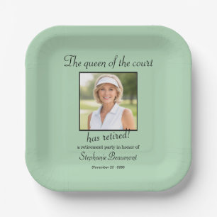 Women's Elegant Photo Tennis Theme Retirement   Paper Plate