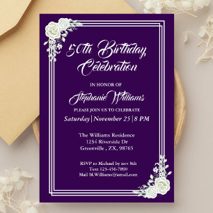 Women's Elegant Purple Floral 50th Birthday Party  Invitation