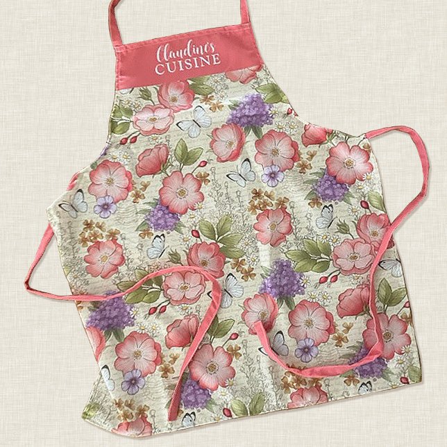 Womens Elegant Stylish Pink Floral Pattern Apron (Creator Uploaded)