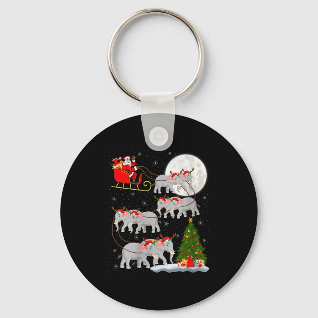 Womens Elephant Santa Sleigh Flying Funny Magical  Key Ring (Front)