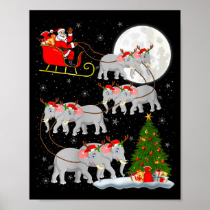 Womens Elephant Santa Sleigh Flying Funny Magical Poster