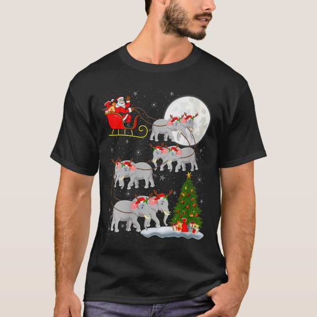 Womens Elephant Santa Sleigh Flying Funny Magical  T-Shirt (Front)