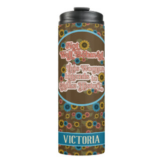 Women's Empowerment Retro 60s and 70s Floral Blue Thermal Tumbler