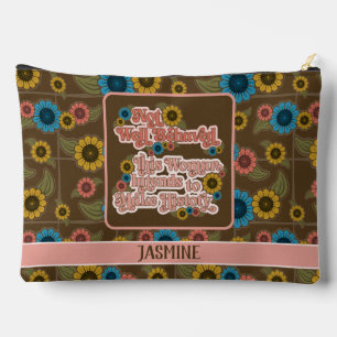 Women's Empowerment Retro 60s and 70s Floral Pink Accessory Pouch