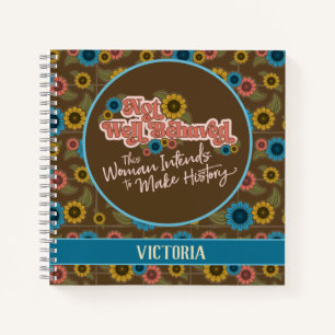 Women's Empowerment Retro Hippie Floral Blue Notebook