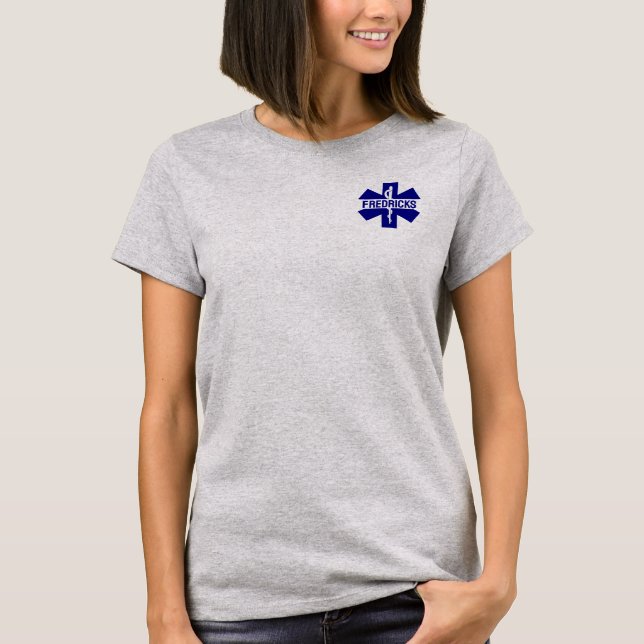 Women's EMT Paramedic Star of Life Custom Name T-Shirt (Front)