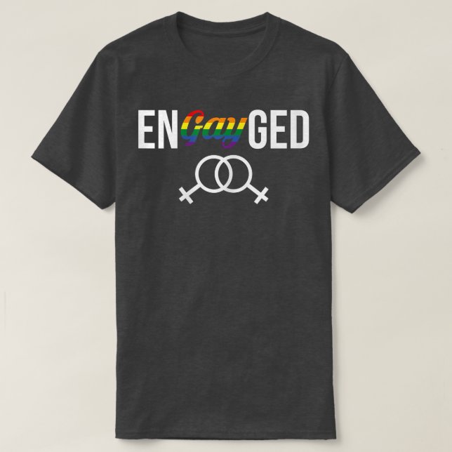 Womens EnGAYged LGBT Lesbian Wedding Bride  T-Shirt (Design Front)