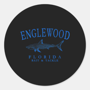 Womens Englewood Florida Shark Retro Arched Blue Classic Round Sticker