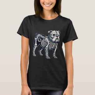 Womens English Bulldog Dog Skeleton Halloween T-Shirt