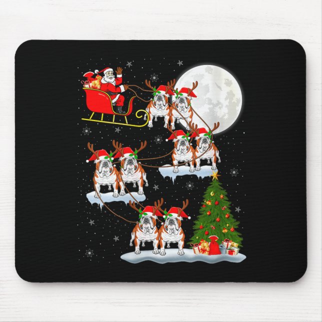 Womens English Bulldog Santa Sleigh Flying Funny M Mouse Pad (Front)