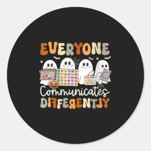 Womens Everyone Communicates Differently Halloween Classic Round Sticker
