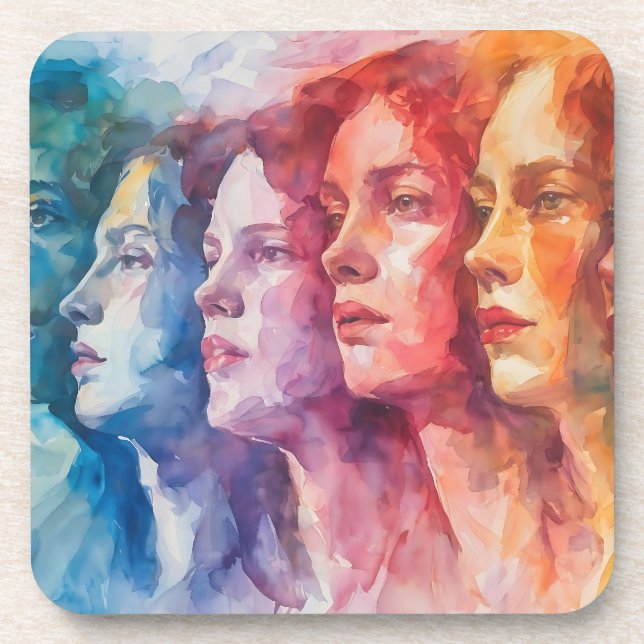 Women's Faces - Watercolor Painting Coaster (Front)