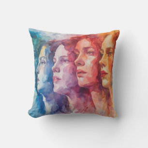 Women's Faces - Watercolor Painting Cushion