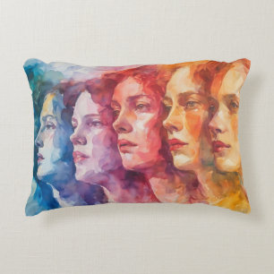 Women's Faces - Watercolor Painting Decorative Cushion