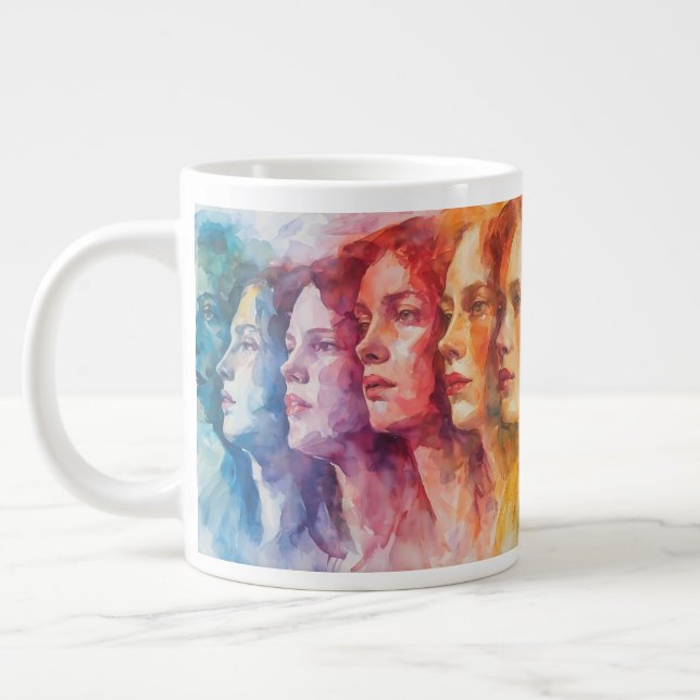 Women's Faces - Watercolor Painting Large Coffee Mug (Left)