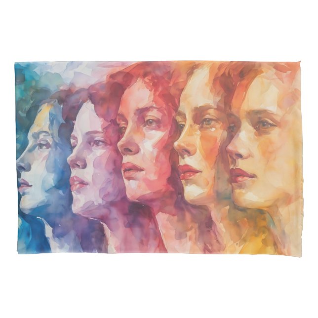 Women's Faces - Watercolor Painting Pillowcase (Front)