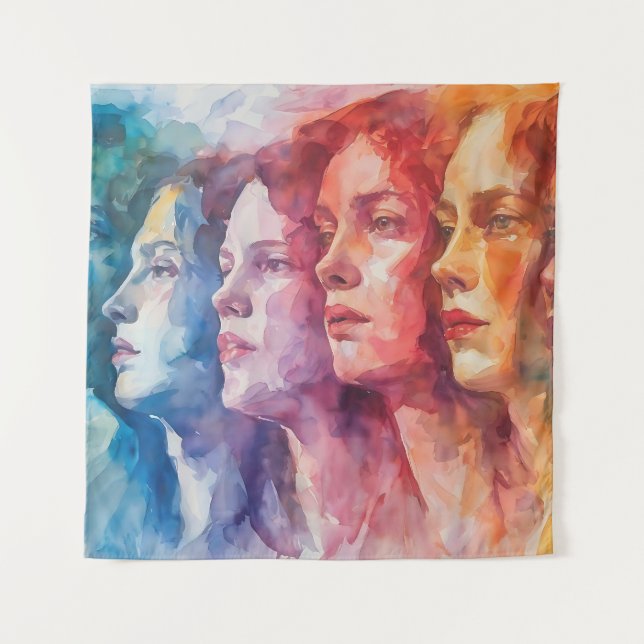 Women's Faces - Watercolor Painting Tapestry (Front)
