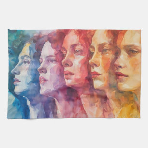 Women's Faces - Watercolor Painting Tea Towel