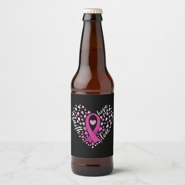 Womens Faith Hope Love Breast Cancer Awareness Pin Beer Bottle Label (Front)