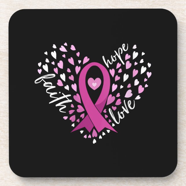 Womens Faith Hope Love Breast Cancer Awareness Pin Coaster (Front)
